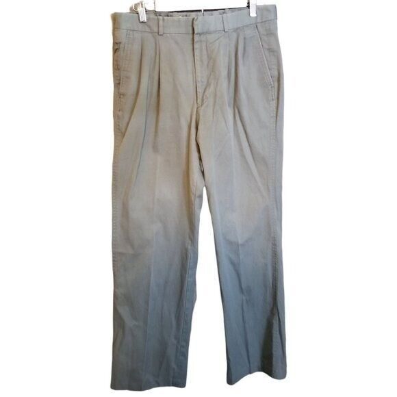Lands' End Mens Size 34R Gray  Solid Straight Leg Chino Khaki Pants - Picture 1 of 10